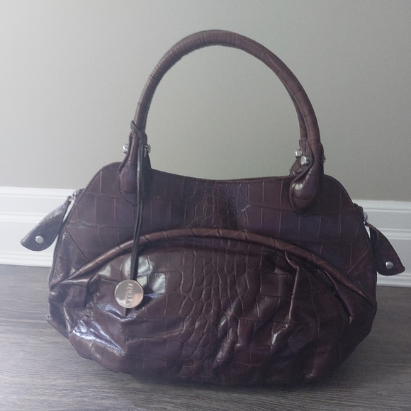 Furla Chocolate brown croc embossed leather handbag purse. Amazing condition - Picture 2 of 16